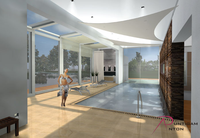 OBJEKT - Privater Wellnessbereich mit Indoor-Pool und Schwimmbiotop - Visualisiert für FOKURA Luxury Interior